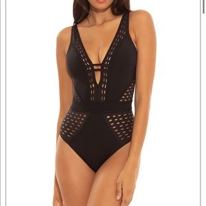 NWOT BECCA by Rebecca Virtue Plunge One-Piece Bathing Suit. Size L